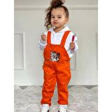 MODAVALS TOM & JERRY NAKIŞLI UNISEX KARDEŞ KOMBİN BAHÇIVAN TULUM & SWEAT SET - TURUNCU