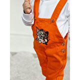 MODAVALS TOM & JERRY NAKIŞLI UNISEX KARDEŞ KOMBİN BAHÇIVAN TULUM & SWEAT SET - TURUNCU