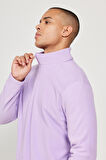 Erkek Lila Anti-Pilling Tüylenme Yapmayan Standart Fit Dik Yaka Polar Sweatshirt