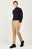 Erkek Camel Slim Fit Dar Kesim Gabardin Kumaş Desenli Pamuklu Esnek Beli Lastikli Pantolon
