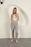 Sofia Keten Duble Paça Kadın Pantolon-Gri