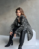 Leopar Desen Çift Cep Oversize Denim Gömlek Ceket