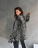 Leopar Desen Çift Cep Oversize Denim Gömlek Ceket