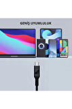 CB-MCC102-BK 100W Naylon Örgülü 5A 480Mbps Type-C Type-C LCD Ekranlı Kablo 1.8M Uyumlu