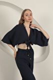 Müslin Kumaş Kimono-Lacivert