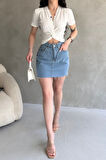 Kruvaze Yaka Crop Bluz