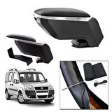 Lüks Set Fiat Doblo 2001 Delmesiz Çelik Ayaklı Gri-Siyah Kolçak Kol Dayama, Direksiyon Kılıfı