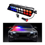 Kumandalı 12V Araç içi Vantuzlu Cam Çakar Kırmızı Mavi Beyaz 9 Led Kolay Montaj