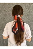 Şifon Saten Fular Desenli Fular Bandana