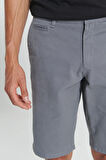 Erkek Gri Slim Fit Dar Kesim Armürlü %100 Pamuk Casual Chino Şort