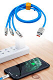 Zhltools 3 in 1 Usb to Type-C - Micro Usb - Lightning 120W Hızlı Şarj Kablosu 1.2 Mt Mavi