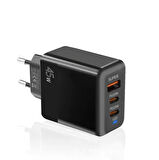 ALLY PD40 2xType-C + USB QC3.0 PD 45W Hızlı Sarj Adaptörü Sarj Başlığı Siyah