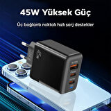 ALLY PD40 2xType-C + USB QC3.0 PD 45W Hızlı Sarj Adaptörü Sarj Başlığı Siyah