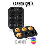 ModaCar 6 lı Muffin Kalıbı Teflon Çelik  100 Muffin Kağıtlı