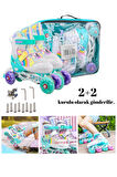 Unicorn Işıklı Paten 2+2 Gökkuşağı Kız Çocuk Pateni Silikon Teker,Taşıma Çantalı 3 in 1 Teker