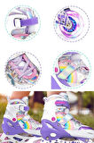 Unicorn Işıklı Paten 2+2 Gökkuşağı Kız Çocuk Pateni Silikon Teker Kask Dizlik Dirseklik Setli