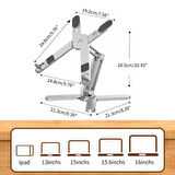 Venture VNT-8001 Ayarlanabilir Katlanabilir 15.6" Alüminyum 360° Döner Başlıklı, Yükseklik ve Eğim Ayarlı, Kaymaz Yüzeyli Notebook Stant Kılıflı