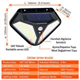 Technojet 4Adet 102 Ledli Güneş Enerjili 3 Modlu Solar Bahçe Aydınlatması Hareket Sensörlü Lamba