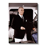 Otomobil Başında Atatürk - Siyah Ceket Beyaz Pantolon Kanvas Tablo