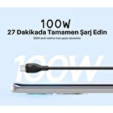 Baseus MEGA Hızlı 1.2MT 100W Type-C Şarj Kablosu, Akım Ve Isı Korumalı Type C Kablo, PC, Telefon, Tablet Şarjı