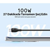 Baseus MEGA Hızlı 1.2MT 100W Type-C Şarj Kablosu, Akım Ve Isı Korumalı Type C Kablo, PC, Telefon, Tablet Şarjı