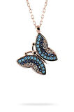 Auqamarin Ve Lacivert Renk Kelebek Model 925 Ayar Gümüş Kolye GKLKLBKLCVT-ALT