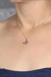 Auqamarin Ve Lacivert Renk Kelebek Model 925 Ayar Gümüş Kolye GKLKLBKLCVT-ALT