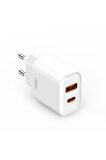 CE12 Çoklu Hızlı Şarj Adaptörü,2 Cihaza Kadar Şarj,1 Type-C 1 Usb-A,20W Max Power,Akım Korumalı