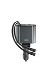 CC62 Araç Hızlı Şarj Cihazı,104W,Type-C 65W Hızlı Şarj,Lightning Kablo,Type-C-Usb Giriş,Siyah