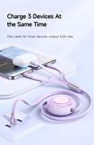 Mcdodo 3in1 Makaralı Lightning+Micro+Type-C Şarj ve Data Kablosu Mor 1.2M