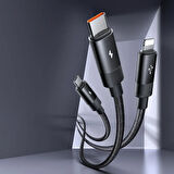 MCDODO CA-5790 3'ü 1 arada USB-A'dan USB-C'ye + Lightning + Mikro USB Şarj ve Veri  aktarım Kablosu 1,2 M