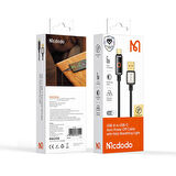 MCDODO CA-6650 USB-A - USB-C OTOMATİK KAPANMA KABLOSU HALO SOLUNUM IŞIĞI İLE SİYAH