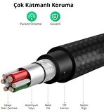 Omars iPhone Type-C to Lightning Örgülü Hızlı Şarj ve Data Kablosu 1 Metre Siyah
