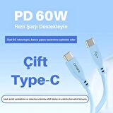 Omars Type-C to Type-C Silikon PD Hızlı Şarj Kablosu Mavi