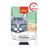 Wanpy Pouch Tavuklu & Deniz Taraklı Yaş Kedi Maması  85 gr 12 Adet