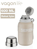 Vagonlife Çelik Termos Matara 600 ml Krem