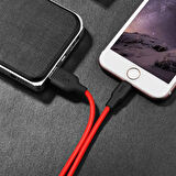 HOCO X21 Plus USB to iPhone Lightning Silikon Hızlı Şarj ve Data Kablosu (Siyah-Kırmızı)
