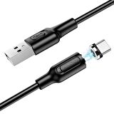 Type C  Manyetik Mıknatıs Uçlu iPhone 15 Serisi Uyumlu 1 Metre Şarj Kablosu Siyah Renk USB&TYPE c 3A Şarj Kablo BX41