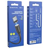 Type C  Manyetik Mıknatıs Uçlu iPhone 15 Serisi Uyumlu 1 Metre Şarj Kablosu Siyah Renk USB&TYPE c 3A Şarj Kablo BX41