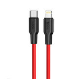HOCO X21 Plus PD 20W Type-C to iPhone Lightning Silikon Hızlı Şarj ve Data Kablosu (Siyah-Kırmızı)