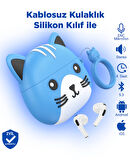 Ew46 Pro Ios Android Uyumlu Tws Bluetooth 5.3 Kablosuz Kulaklık Silikon Kedi Desenli Kılıf Ile Mavi