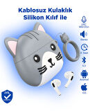 Ew46 Pro Ios Android Uyumlu Tws Bluetooth 5.3 Kablosuz Kulaklık Silikon Kedi Desenli Kılıf Ile Gri