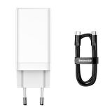Baseus GaN3 Pro 65W Hızlı Telefon Tablet Macbook Pro Şarj Aleti + Type C Şarj Kablosu 1m