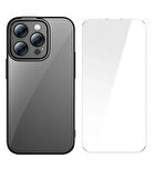 Baseus Glitter iPhone 14 Pro Max 6.7 Renkli Kenar Silikon Kılıf + Tempered Ekran Koruyucu Set