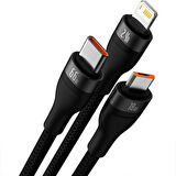 Baseus Flash Series Ⅱ 66W 3in1 iPhone Type-C Hızlı Şarj Kablosu 1.2m