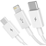 Baseus Superior 3in1 Hızlı Şarj Özellikli USB To M+L+C 3.5A Hızlı Şarj Kablosu iPhone 15 Uyumlu 0.5m.