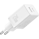 Baseus Cube Type-C + USB Girişli U+C 20W Hızlı Şarj Cihazı iPhone 15 14 13 12 11 Uyumlu Samsung ve Android Uyumlu Beyaz