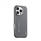 Blueo iPhone 16 Uyumlu Gri Premium Leather Magsafe Deri Telefon Kılıfı