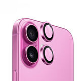 Blueo iPhone 16 ve 16 Plus Uyumlu Pembe Metal Frame Aplikatörlü Kamera Lens Camı Koruyucu