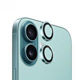 Blueo iPhone 16 ve 16 Plus Uyumlu Deniz Mavisi Yeşil Metal Frame Aplikatörlü Kamera Lens Camı Koruyu